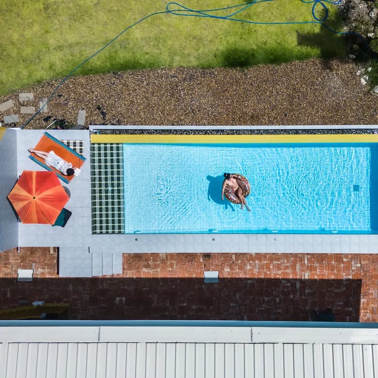The drone view of the pool at Baan Mahasamut Pranburi