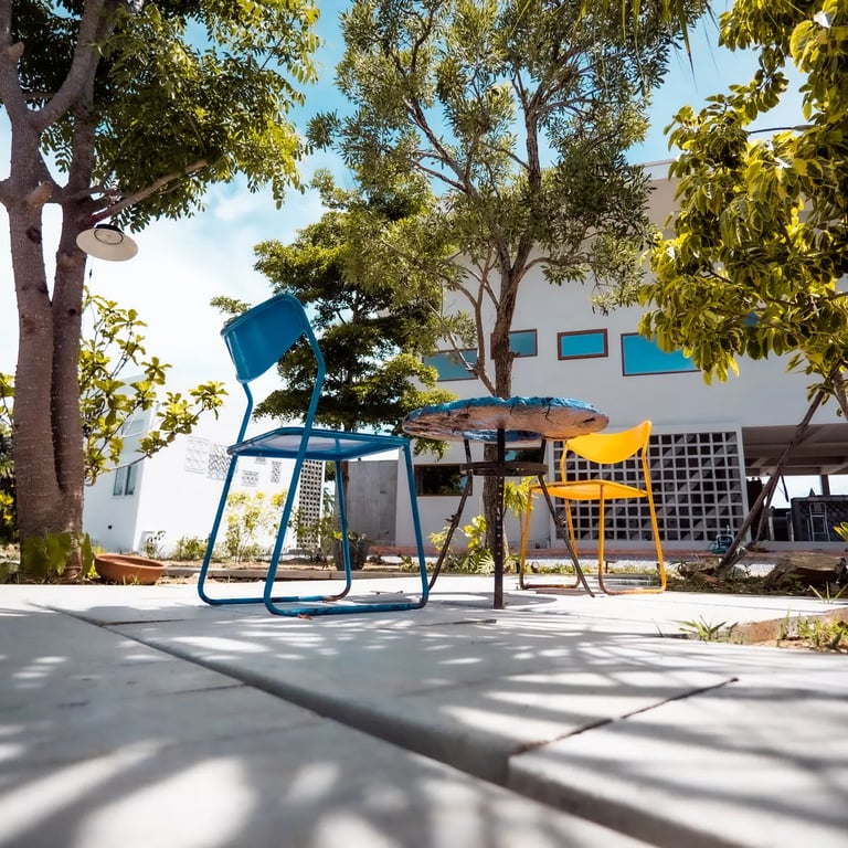 The outdoor seating area at Baan Mahasamut Pranburi